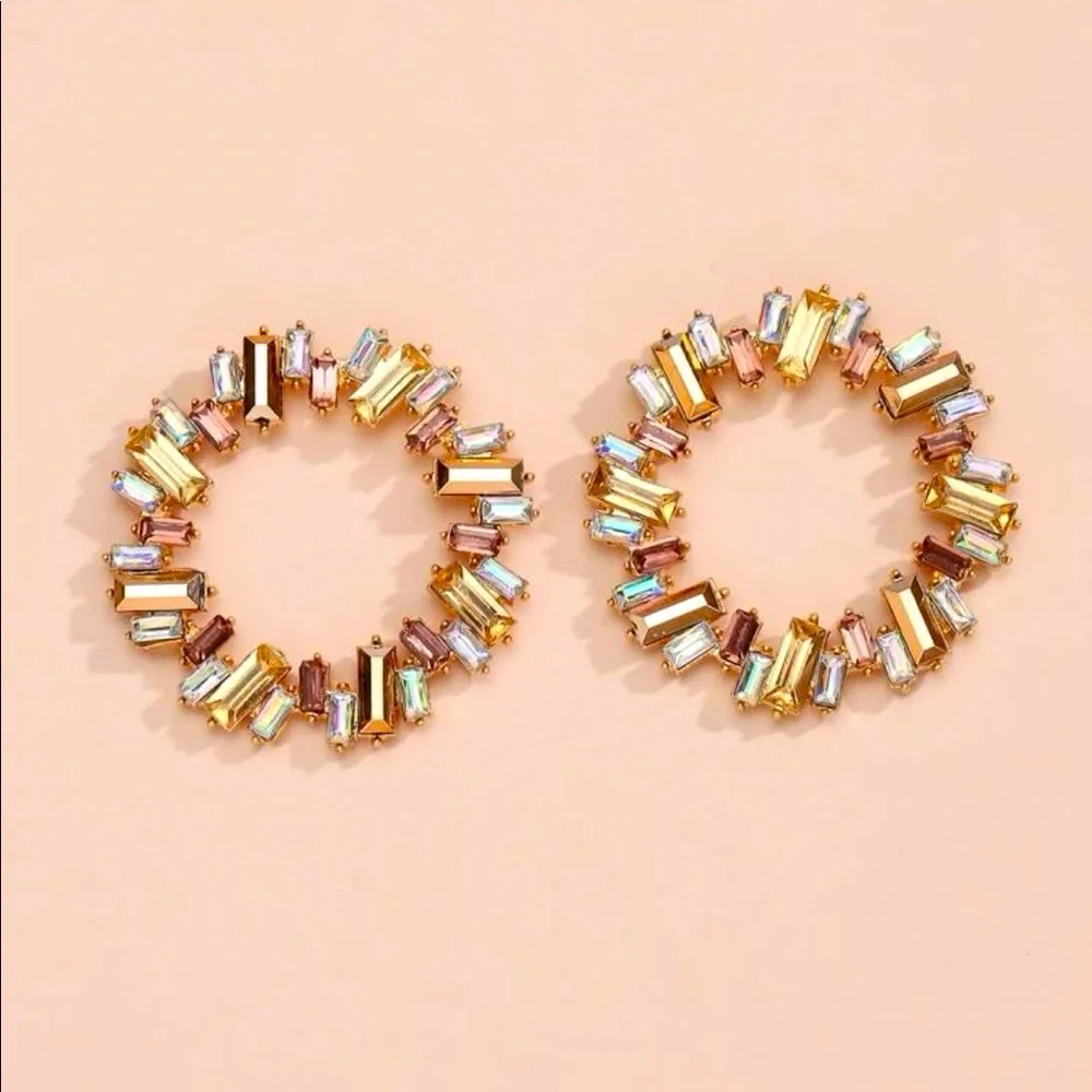 New Zara champagne multicolor zircon earrings - Picture 2 of 5
